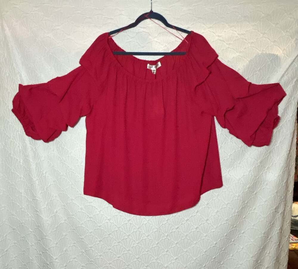 Catherine Malandrino Blouse Size 1X/TG Deep Berry Off-Shoulder Ruffle